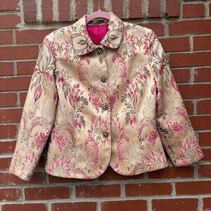 Liz Claiborne Gold Rose Brocade Cropped Jacket Y2K Inspired Coquette M